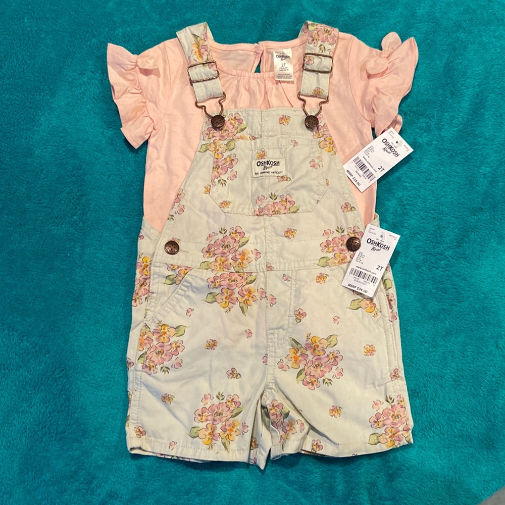 OshKosh B’gosh Floral Romper w/peachy pink top (short & shirt set) 2T